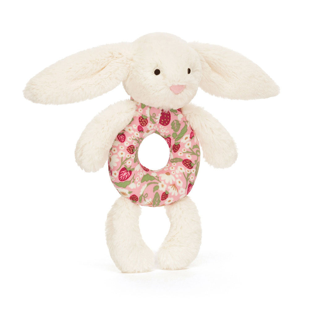 BLOSSOM CREAM BUNNY 'BERRY' RING RATTLE 18CM - Jellycat