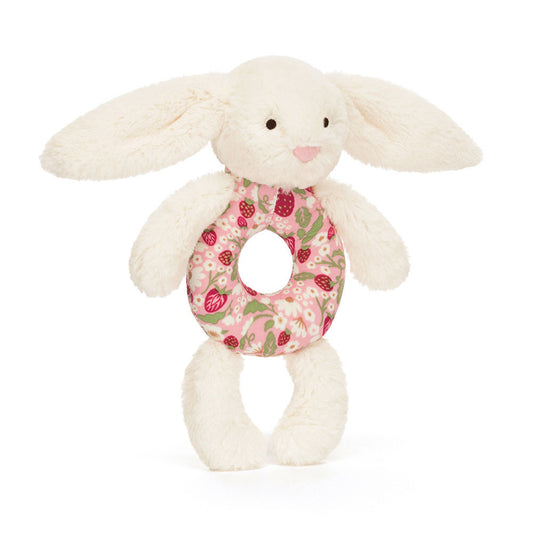BLOSSOM CREAM BUNNY 'BERRY' RING RATTLE 18CM - Jellycat