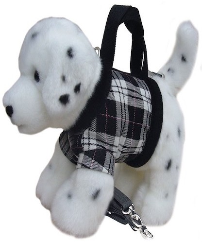 soft toy dog in a bag