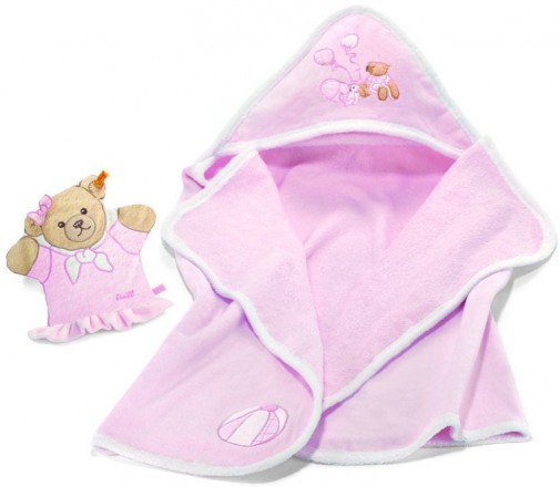 Steiff Sleep Well Bear Baby Bath Set Pink | Steiff 238420 | Hooded Baby ...